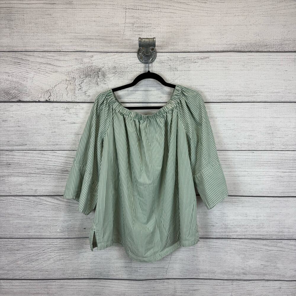 Free Assembly Plus Size Green & White Striped Fall Elastic Top Size XXXL